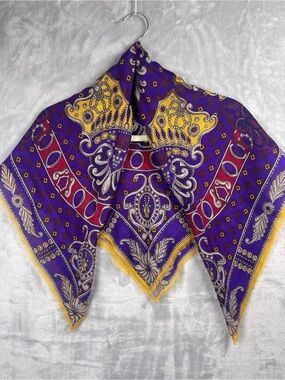 Vintage Oscar de la Renta Purple Silk Scarf with Yellow and Red Accents